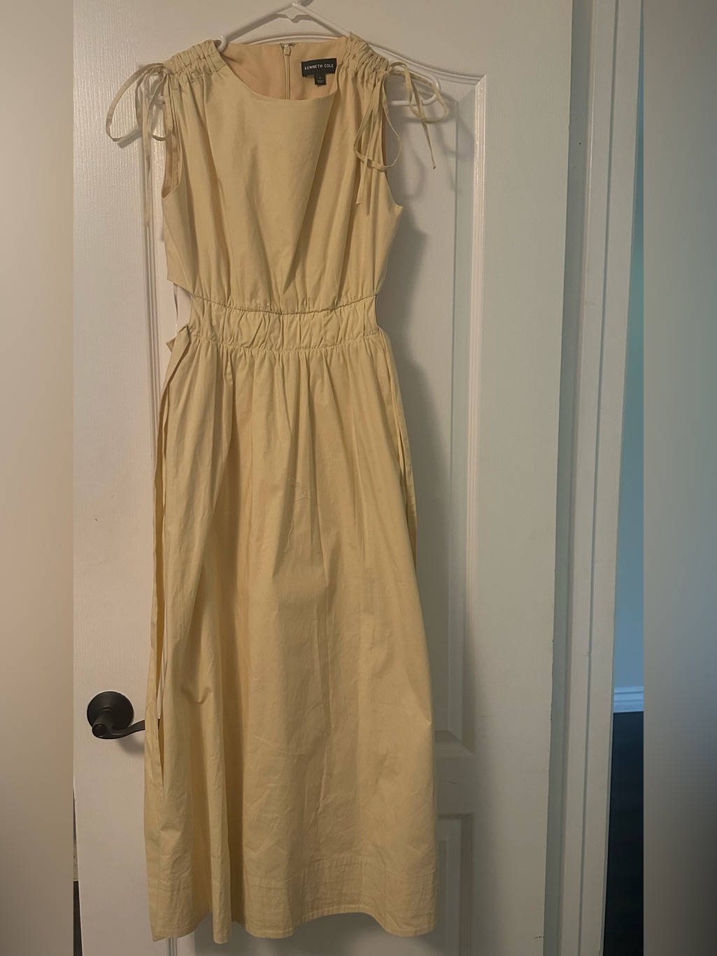 Kenneth Cole Pale Yellow Tie-Shoulder Maxi Dress